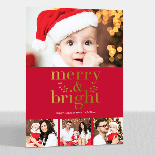 Red Merry & Bright Foil Photo Cards